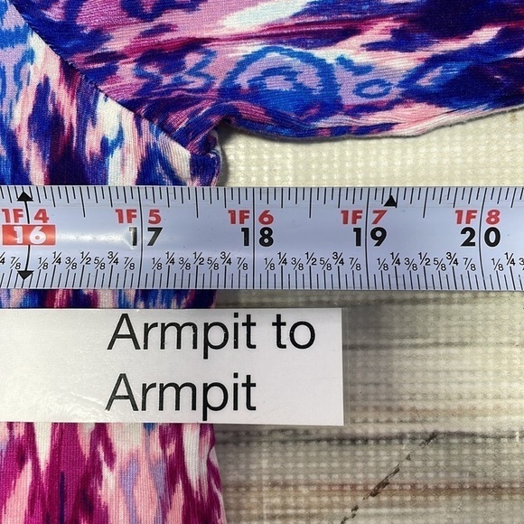 Chico's Dress Purple Pink Ikat Print Short Sleeves Stretchy Size Small 4P - Picture 9 of 12
